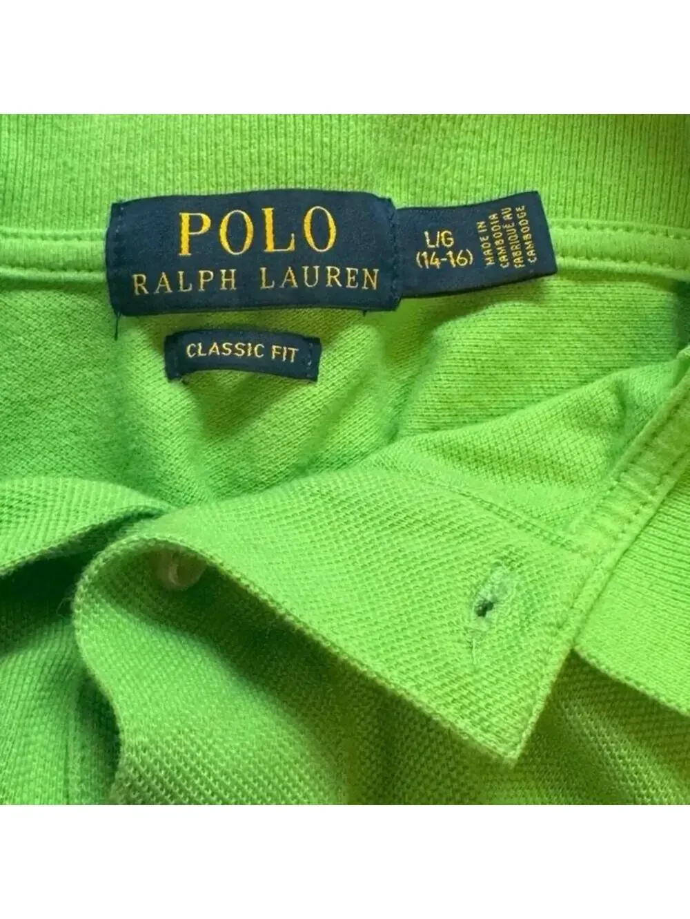 Polo Ralph Lauren boys Green Cotton Classic Fit Short Sleeve Polo Shirt L 14-16